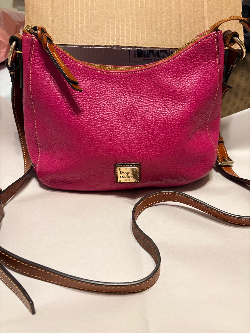 Dooney & Bourke Pebble Grain Small Hobo Bag Pink Fuchsia Leather Shoulder Bag